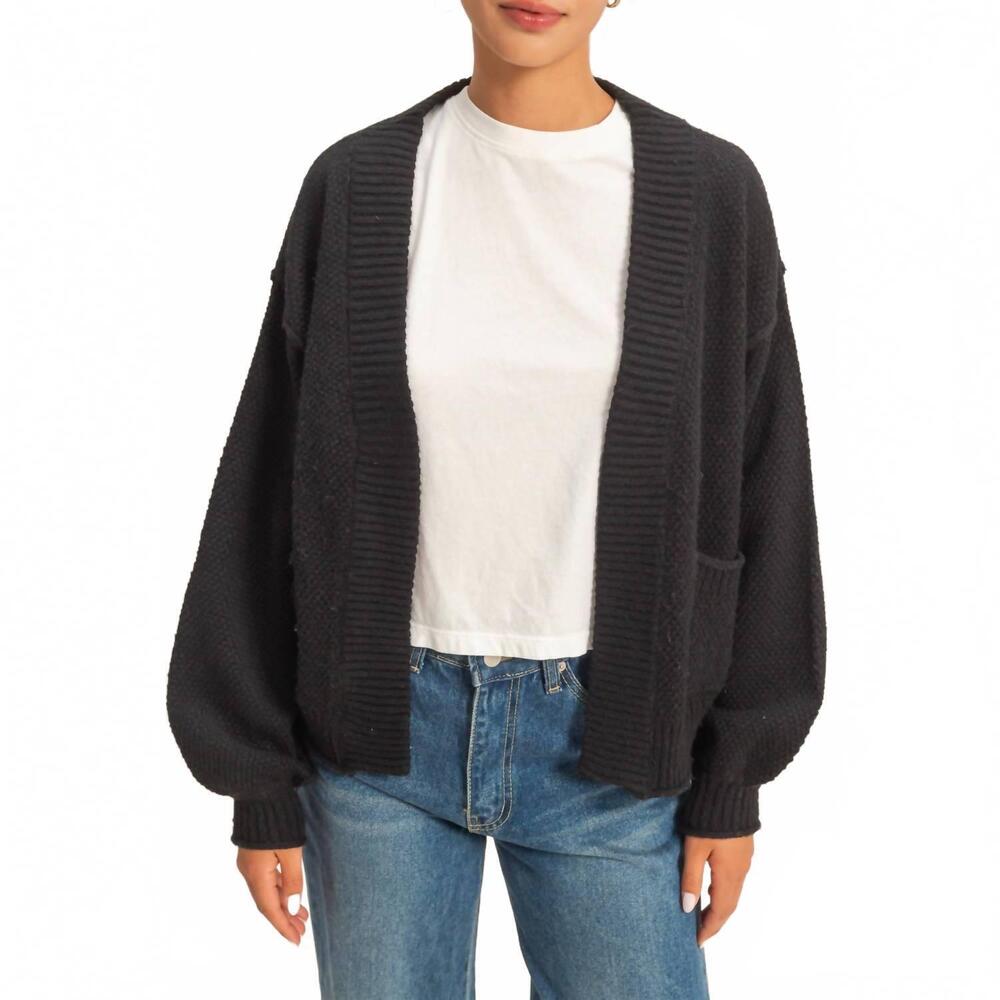 NEW HYFVE oversized textured knit cardigan sweater in black